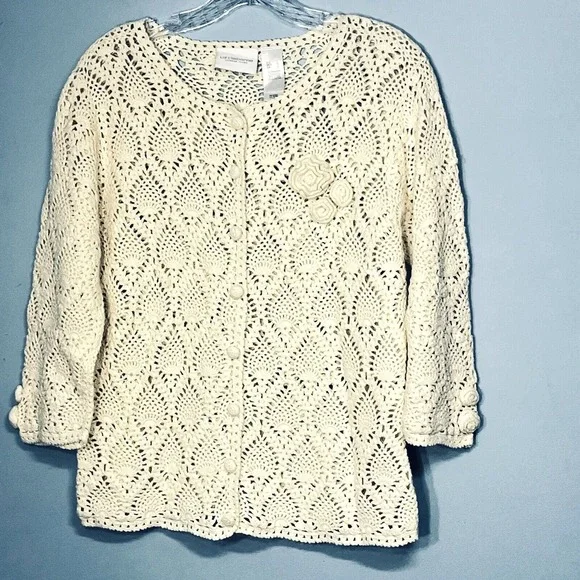 Vtg‎ Crochet Cardigan Women Large Cottagecore Grannycore Boho Country Artsy Fall - Picture 10 of 10